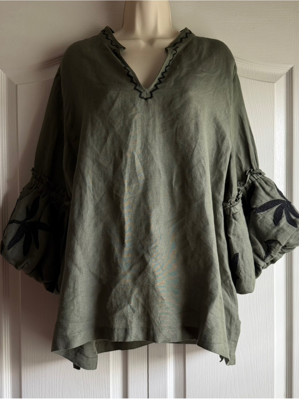 Chico’s Linen Embroidered Lantern Tunic Top - Picture 2 of 9